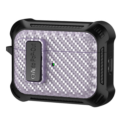 For AirPods Pro 2 Pressing Buckle Wireless Earphone Anti-drop Case Carbon Fiber Texture TPU+PC Cover