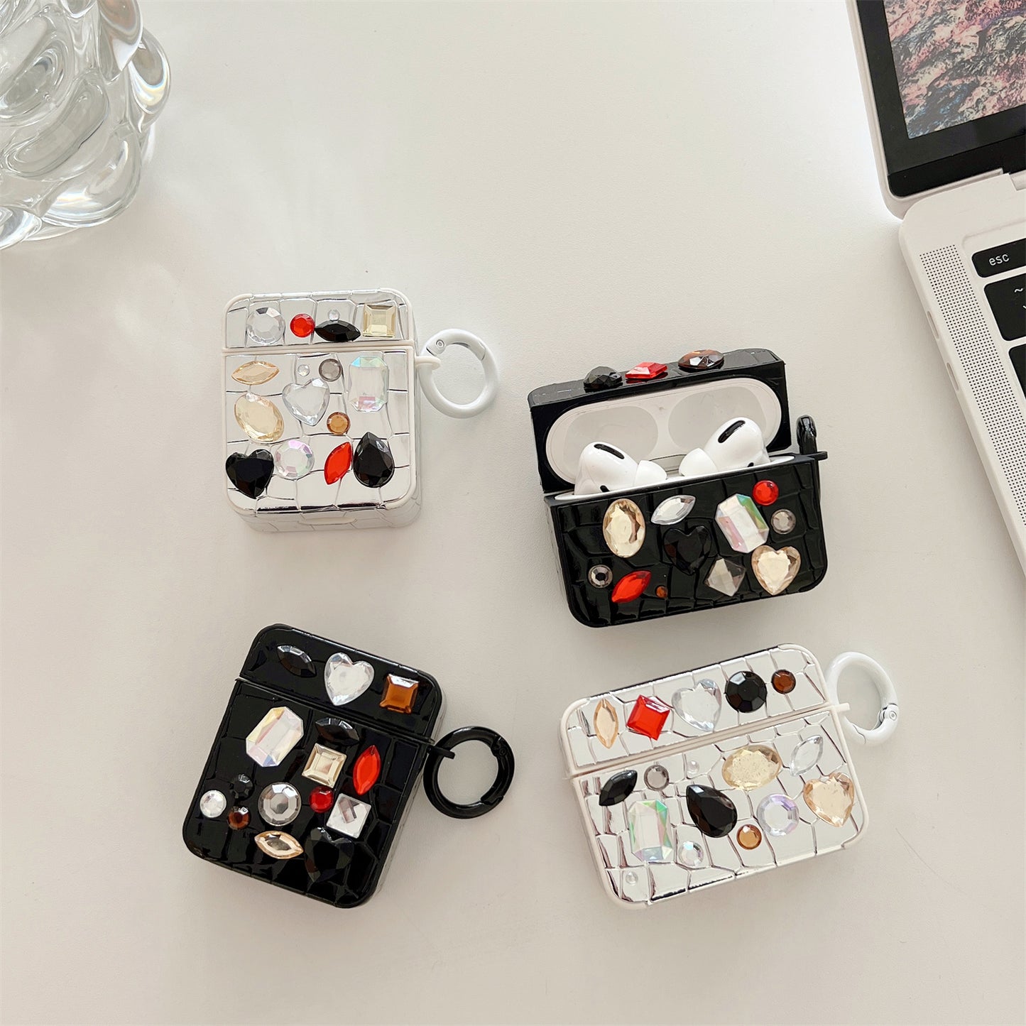 For Apple AirPods Pro Earphone TPU Case Crocodile Texture Gem Docor TWS Earbud Protective Cover