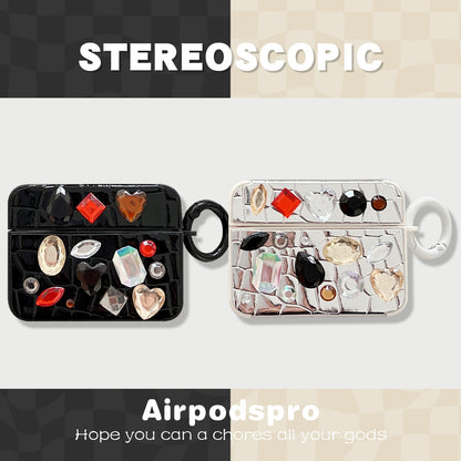 For Apple AirPods Pro Earphone TPU Case Crocodile Texture Gem Docor TWS Earbud Protective Cover