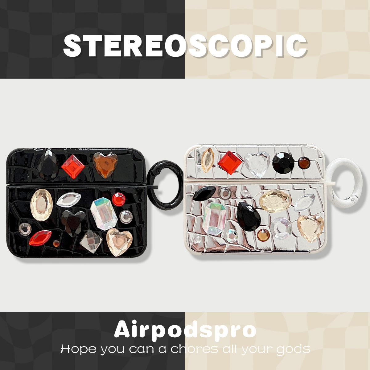 For Apple AirPods Pro Earphone TPU Case Crocodile Texture Gem Docor TWS Earbud Protective Cover