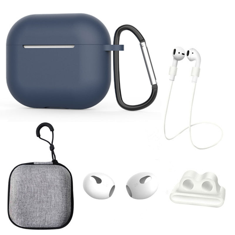 For Apple AirPods 3 6-in-1 Silicone Case Anti-lost Lanyard Watch Band Holder Ear Hanger Ear Cap Storage Box