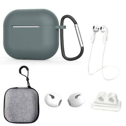 For Apple AirPods 3 6-in-1 Silicone Case Anti-lost Lanyard Watch Band Holder Ear Hanger Ear Cap Storage Box