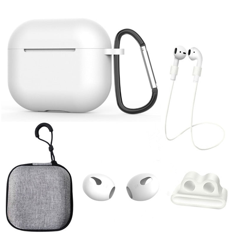 For Apple AirPods 3 6-in-1 Silicone Case Anti-lost Lanyard Watch Band Holder Ear Hanger Ear Cap Storage Box