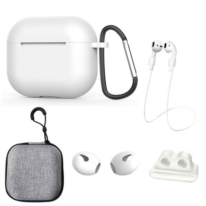For Apple AirPods 3 6-in-1 Silicone Case Anti-lost Lanyard Watch Band Holder Ear Hanger Ear Cap Storage Box