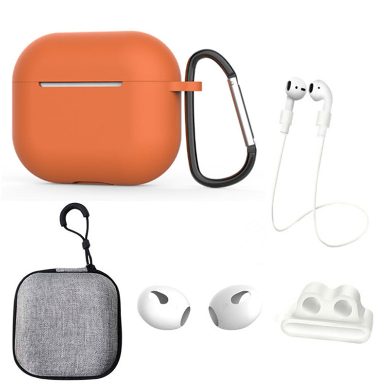 For Apple AirPods 3 6-in-1 Silicone Case Anti-lost Lanyard Watch Band Holder Ear Hanger Ear Cap Storage Box