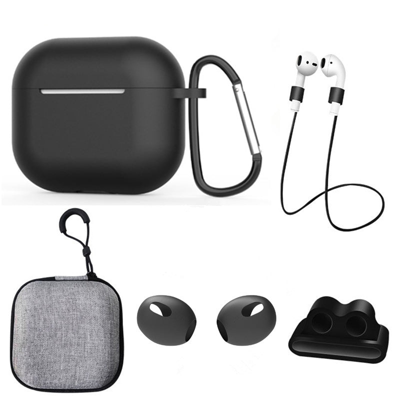 For Apple AirPods 3 6-in-1 Silicone Case Anti-lost Lanyard Watch Band Holder Ear Hanger Ear Cap Storage Box