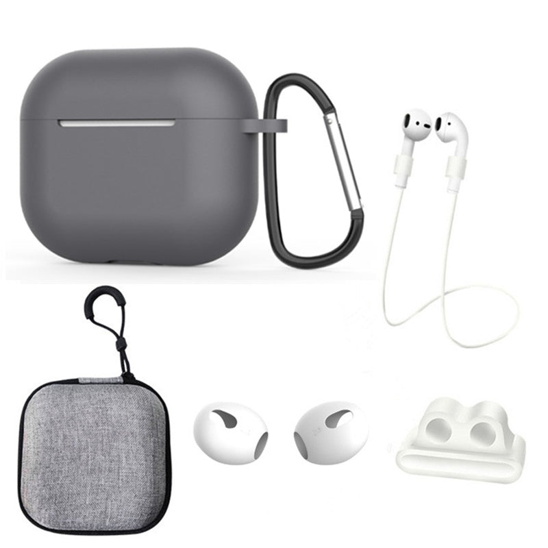 For Apple AirPods 3 6-in-1 Silicone Case Anti-lost Lanyard Watch Band Holder Ear Hanger Ear Cap Storage Box