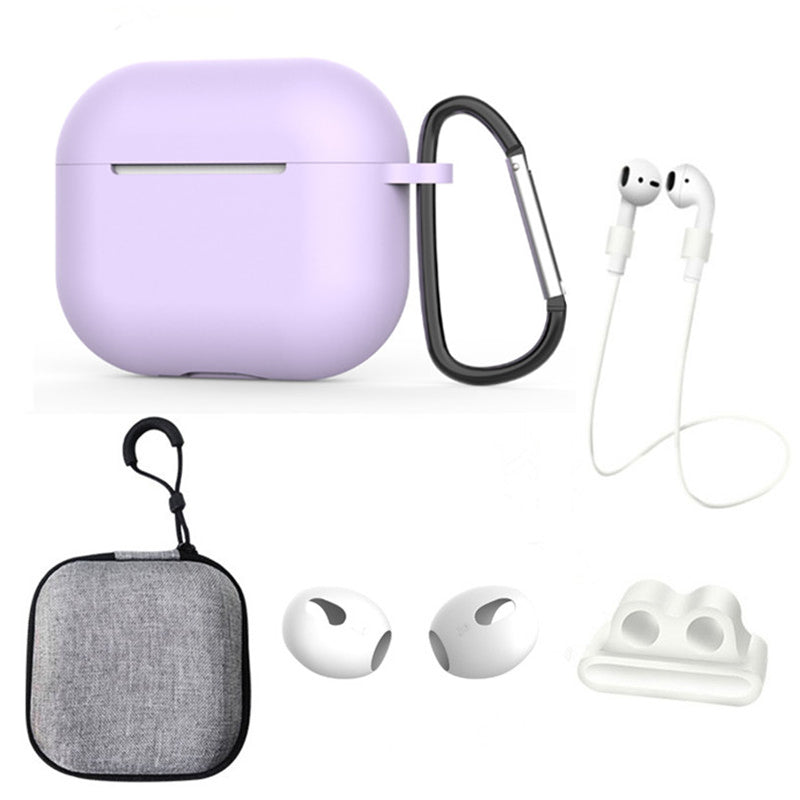 For Apple AirPods 3 6-in-1 Silicone Case Anti-lost Lanyard Watch Band Holder Ear Hanger Ear Cap Storage Box