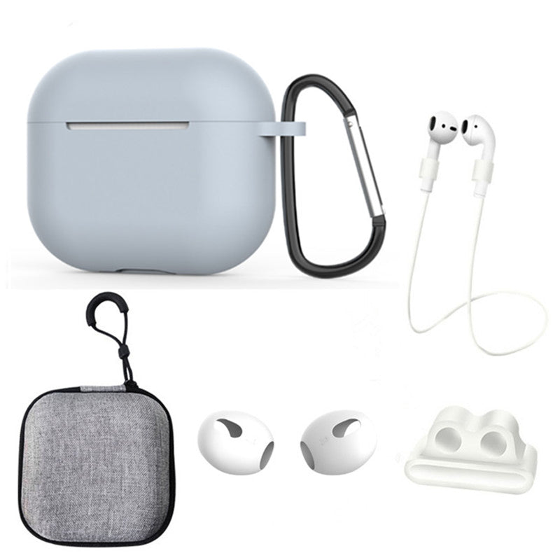 For Apple AirPods 3 6-in-1 Silicone Case Anti-lost Lanyard Watch Band Holder Ear Hanger Ear Cap Storage Box