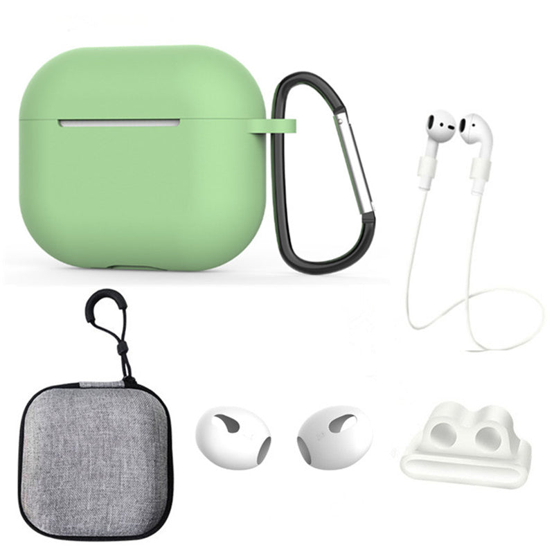 For Apple AirPods 3 6-in-1 Silicone Case Anti-lost Lanyard Watch Band Holder Ear Hanger Ear Cap Storage Box
