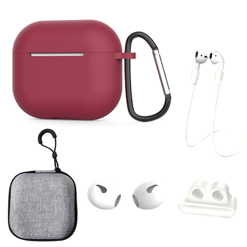 For Apple AirPods 3 6-in-1 Silicone Case Anti-lost Lanyard Watch Band Holder Ear Hanger Ear Cap Storage Box