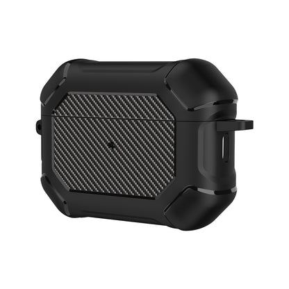 For AirPods Pro 2 TPU+PC Earphone Case Carbon Fiber Texture Reinforced Protective Cover with Carabiner