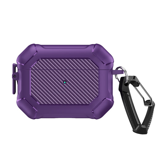 For AirPods Pro 2 TPU+PC Earphone Case Carbon Fiber Texture Reinforced Protective Cover with Carabiner