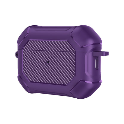 For AirPods Pro 2 TPU+PC Earphone Case Carbon Fiber Texture Reinforced Protective Cover with Carabiner