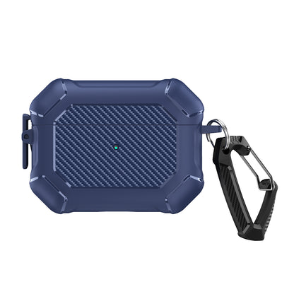 For AirPods Pro 2 TPU+PC Earphone Case Carbon Fiber Texture Reinforced Protective Cover with Carabiner