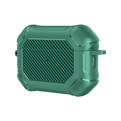 For AirPods Pro 2 TPU+PC Earphone Case Carbon Fiber Texture Reinforced Protective Cover with Carabiner