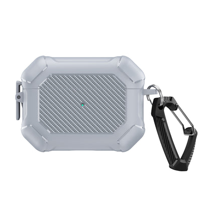 For AirPods Pro 2 TPU+PC Earphone Case Carbon Fiber Texture Reinforced Protective Cover with Carabiner