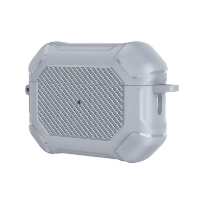 For AirPods Pro 2 TPU+PC Earphone Case Carbon Fiber Texture Reinforced Protective Cover with Carabiner