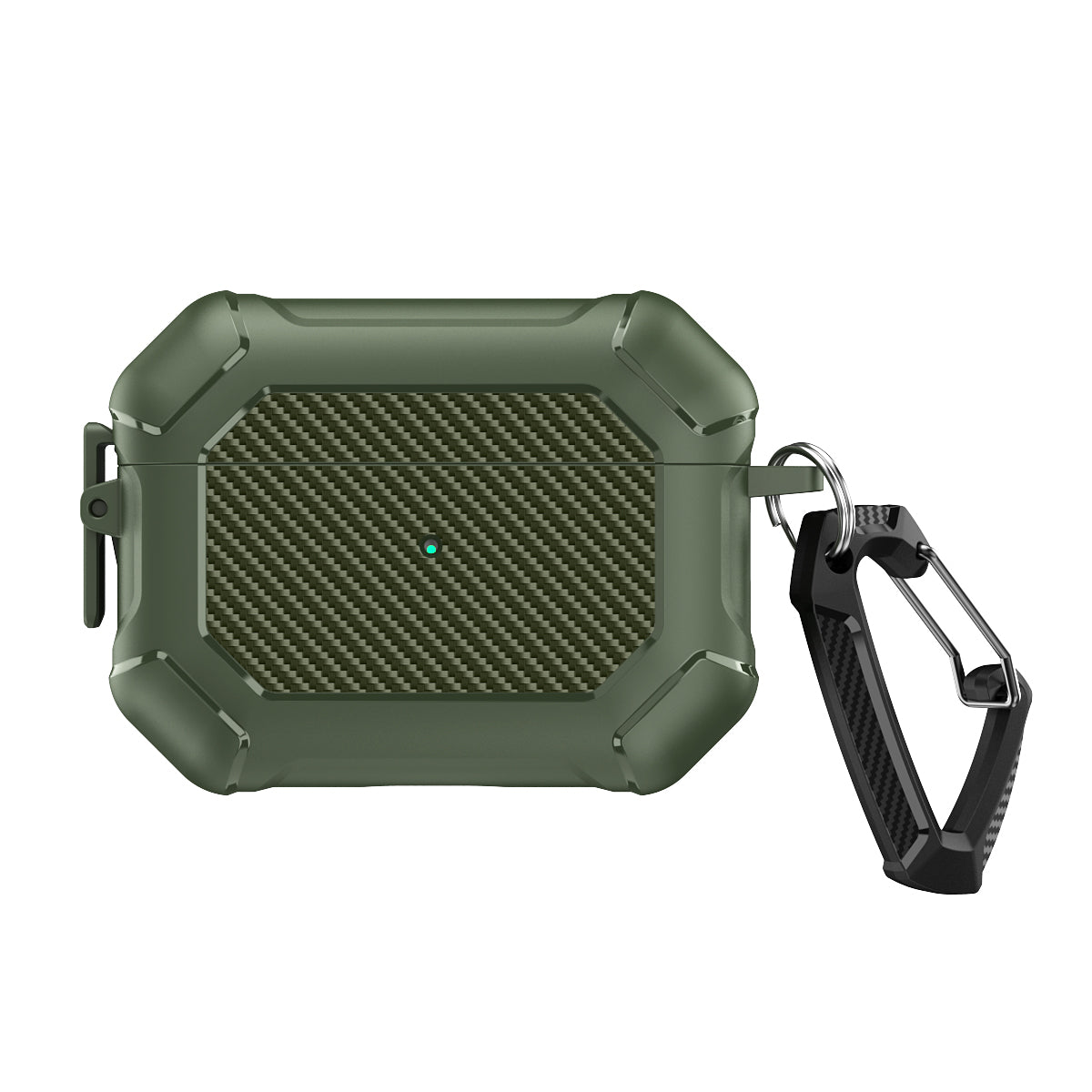 For AirPods Pro 2 TPU+PC Earphone Case Carbon Fiber Texture Reinforced Protective Cover with Carabiner