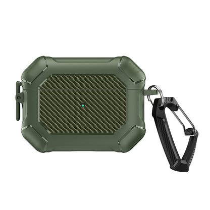 For AirPods Pro 2 TPU+PC Earphone Case Carbon Fiber Texture Reinforced Protective Cover with Carabiner