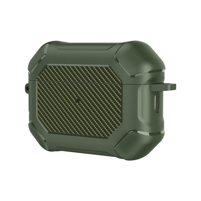 For AirPods Pro 2 TPU+PC Earphone Case Carbon Fiber Texture Reinforced Protective Cover with Carabiner