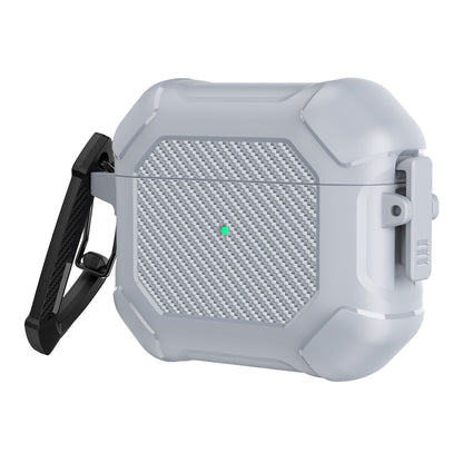 For AirPods 3 Earphone Protective Cover TPU+PC Carbon Fiber Texture Shockproof Case with Carabiner