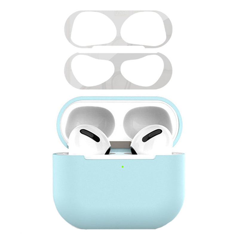 For Apple AirPods 3 Earphone Case Silicone Shock-Absorbing Earbuds Cover with Metal Dustproof Sticker Kit