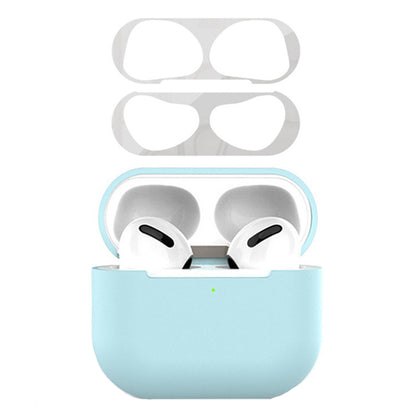 For Apple AirPods 3 Earphone Case Silicone Shock-Absorbing Earbuds Cover with Metal Dustproof Sticker Kit