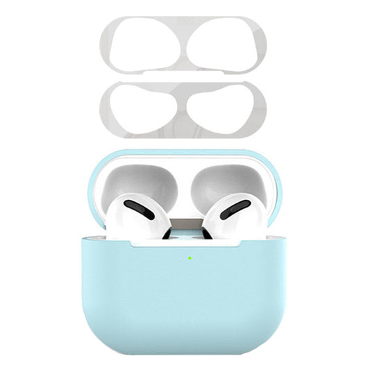 For Apple AirPods 3 Earphone Case Silicone Shock-Absorbing Earbuds Cover with Metal Dustproof Sticker Kit