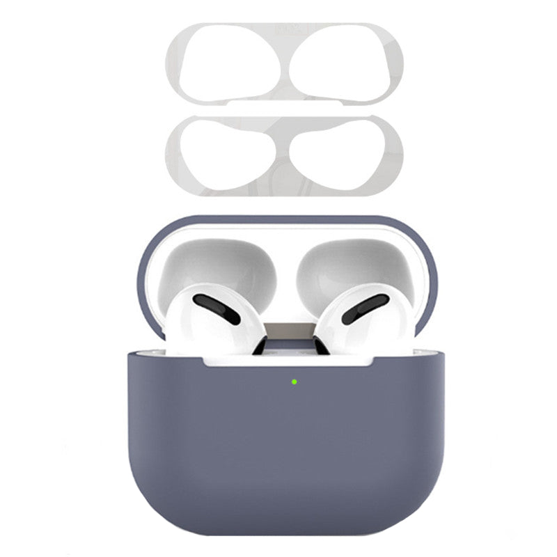 For Apple AirPods 3 Earphone Case Silicone Shock-Absorbing Earbuds Cover with Metal Dustproof Sticker Kit