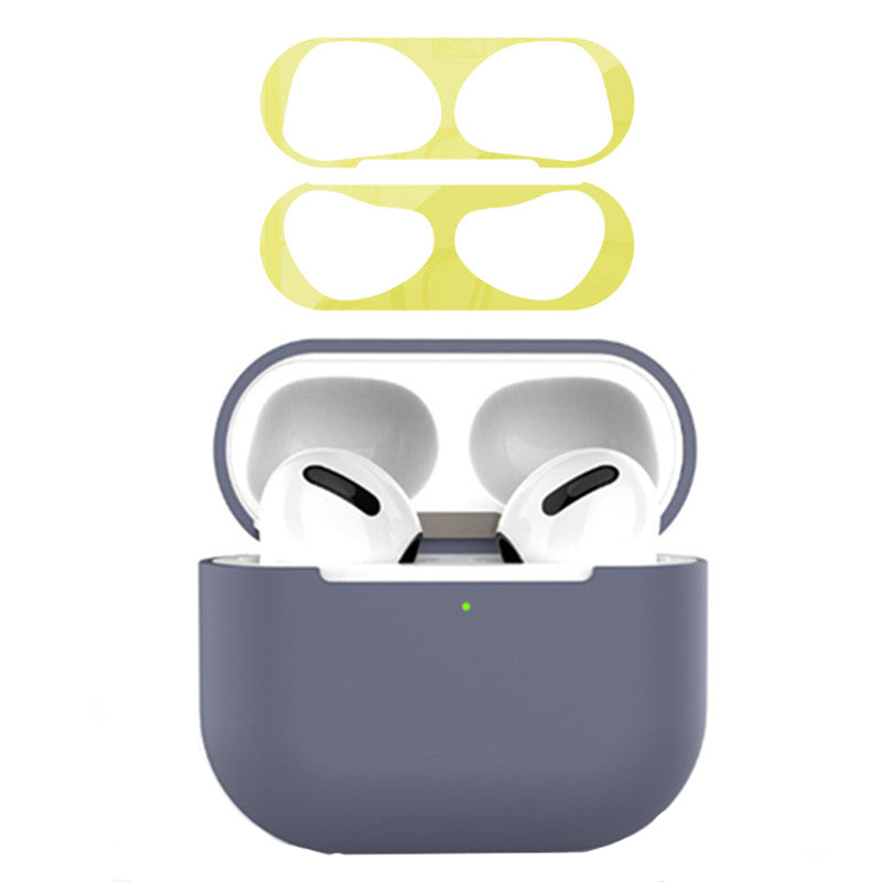 For Apple AirPods 3 Earphone Case Silicone Shock-Absorbing Earbuds Cover with Metal Dustproof Sticker Kit