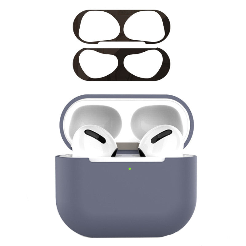 For Apple AirPods 3 Earphone Case Silicone Shock-Absorbing Earbuds Cover with Metal Dustproof Sticker Kit