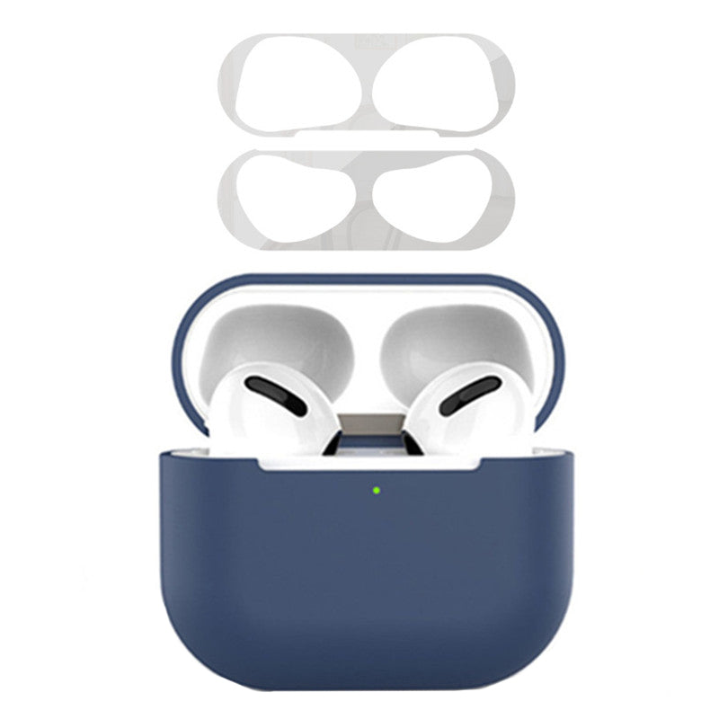 For Apple AirPods 3 Earphone Case Silicone Shock-Absorbing Earbuds Cover with Metal Dustproof Sticker Kit