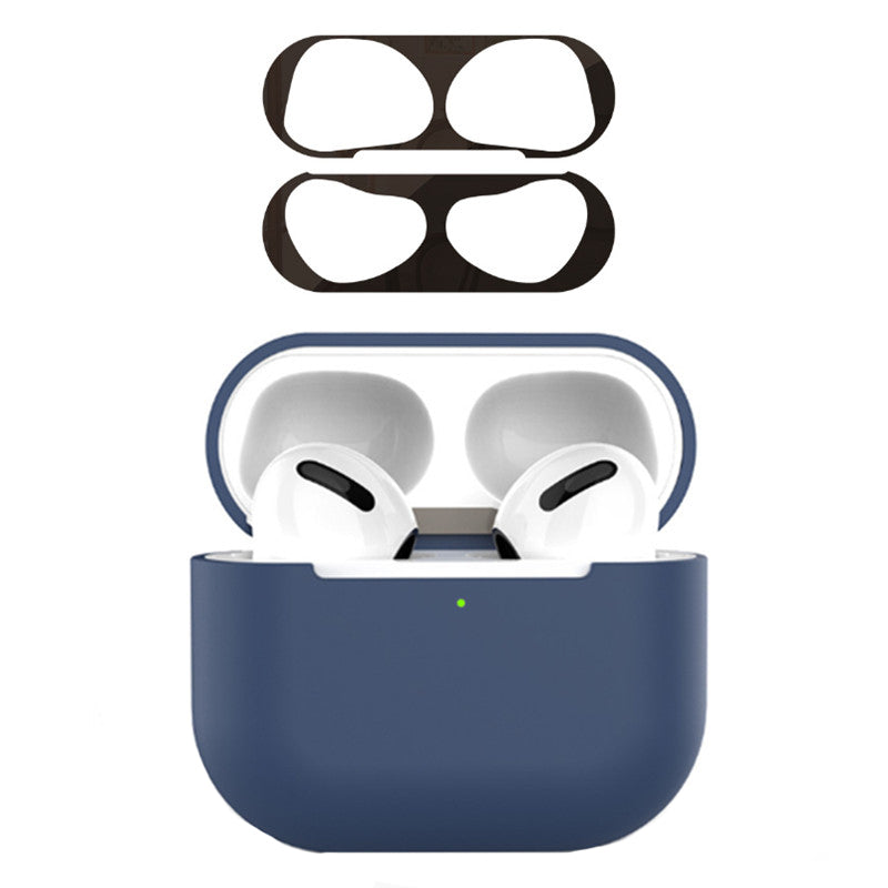 For Apple AirPods 3 Earphone Case Silicone Shock-Absorbing Earbuds Cover with Metal Dustproof Sticker Kit