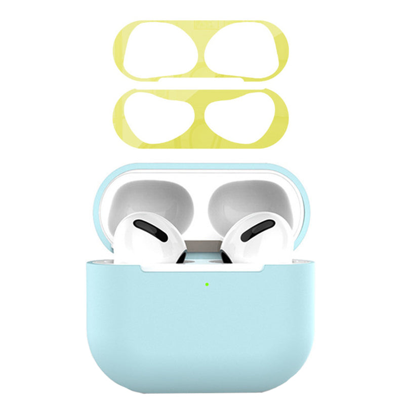 For Apple AirPods 3 Earphone Case Silicone Shock-Absorbing Earbuds Cover with Metal Dustproof Sticker Kit