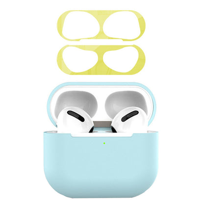 For Apple AirPods 3 Earphone Case Silicone Shock-Absorbing Earbuds Cover with Metal Dustproof Sticker Kit