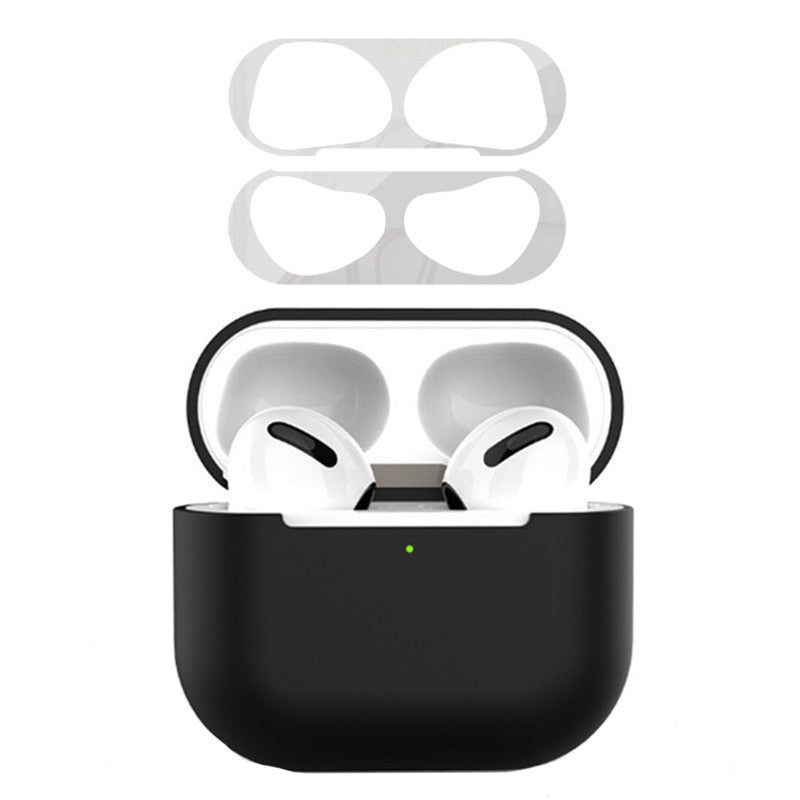 For Apple AirPods 3 Earphone Case Silicone Shock-Absorbing Earbuds Cover with Metal Dustproof Sticker Kit
