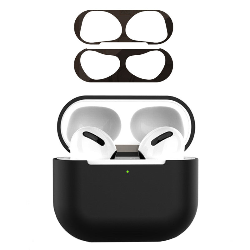 For Apple AirPods 3 Earphone Case Silicone Shock-Absorbing Earbuds Cover with Metal Dustproof Sticker Kit