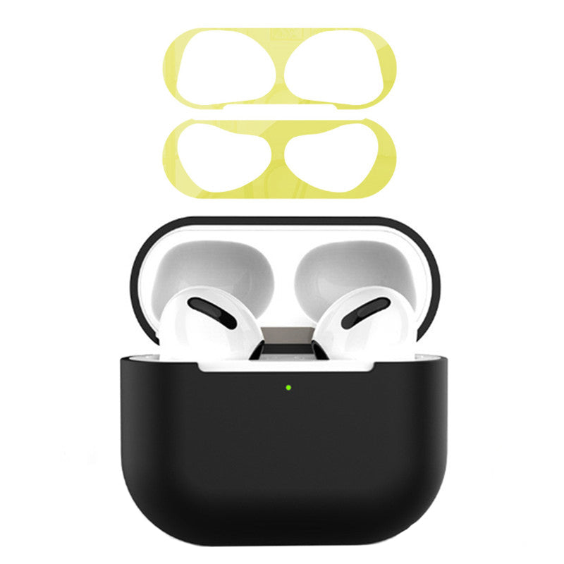For Apple AirPods 3 Earphone Case Silicone Shock-Absorbing Earbuds Cover with Metal Dustproof Sticker Kit