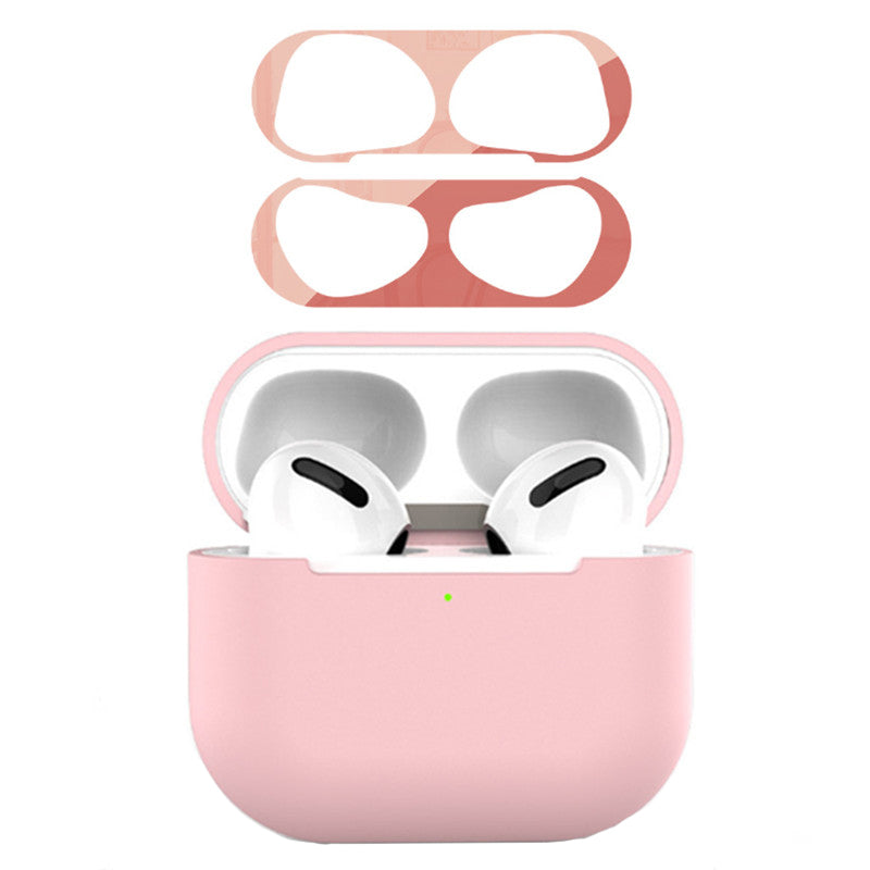 For Apple AirPods 3 Earphone Case Silicone Shock-Absorbing Earbuds Cover with Metal Dustproof Sticker Kit