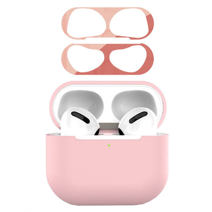 For Apple AirPods 3 Earphone Case Silicone Shock-Absorbing Earbuds Cover with Metal Dustproof Sticker Kit