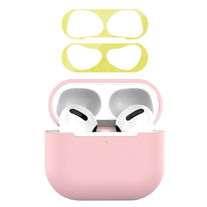 For Apple AirPods 3 Earphone Case Silicone Shock-Absorbing Earbuds Cover with Metal Dustproof Sticker Kit