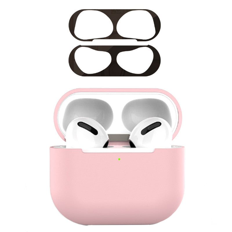 For Apple AirPods 3 Earphone Case Silicone Shock-Absorbing Earbuds Cover with Metal Dustproof Sticker Kit