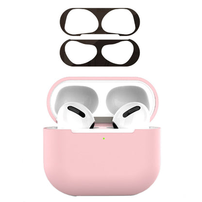 For Apple AirPods 3 Earphone Case Silicone Shock-Absorbing Earbuds Cover with Metal Dustproof Sticker Kit