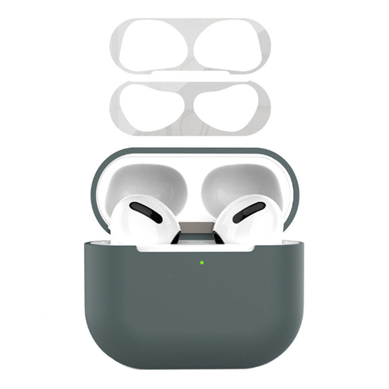 For Apple AirPods 3 Earphone Case Silicone Shock-Absorbing Earbuds Cover with Metal Dustproof Sticker Kit