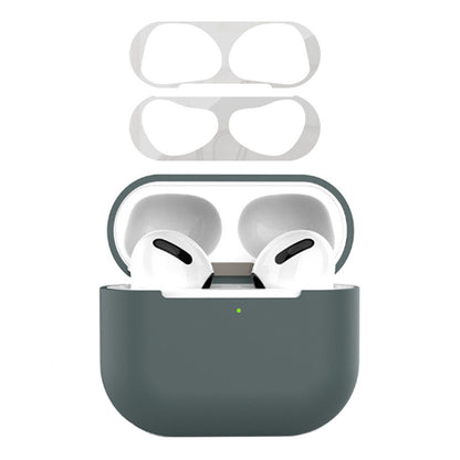 For Apple AirPods 3 Earphone Case Silicone Shock-Absorbing Earbuds Cover with Metal Dustproof Sticker Kit
