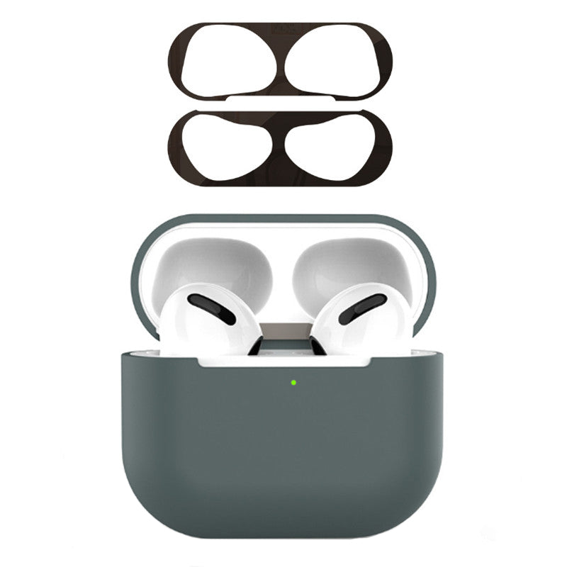 For Apple AirPods 3 Earphone Case Silicone Shock-Absorbing Earbuds Cover with Metal Dustproof Sticker Kit