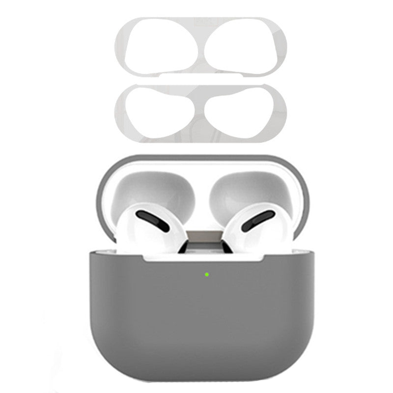 For Apple AirPods 3 Earphone Case Silicone Shock-Absorbing Earbuds Cover with Metal Dustproof Sticker Kit