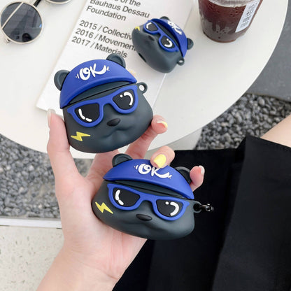 Earphones Case for Apple AirPods with Charging Case (2016) / (2019) / AirPods with Wireless Charging Case (2019) , Little Bear Silicone Cover with Keychain
