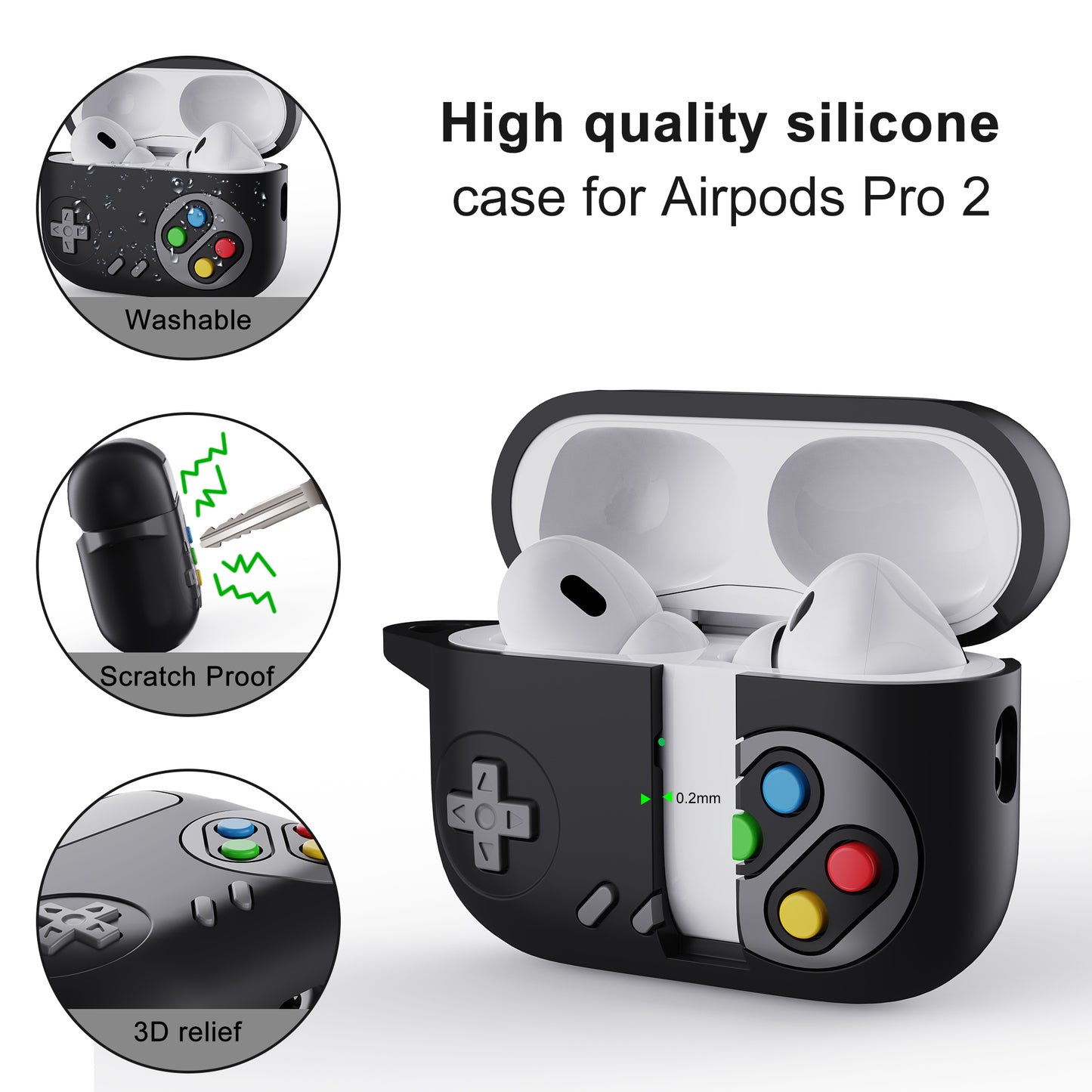 Earphone Silicone Case for Apple AirPods Pro (Gen 2) (USB-C) / AirPods Pro 2 , Game Console Design Earbuds Anti-drop Cover with Ring Buckle